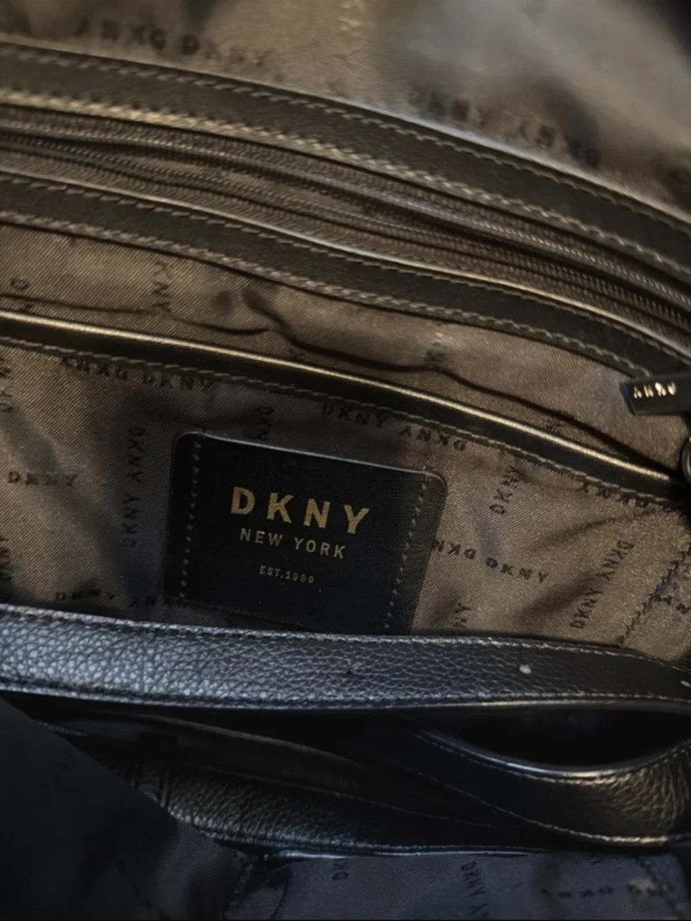 DKNY Black Pebbled Leather Satchel with Gold hardware - Picture 11 of 12